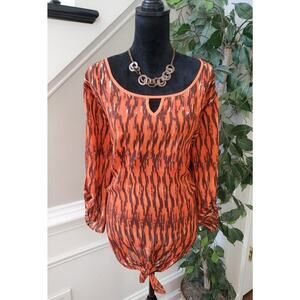 Cato Women's Orange 100% Polyester Round Neck Long Sleeve Top Blouse Size 26/28W